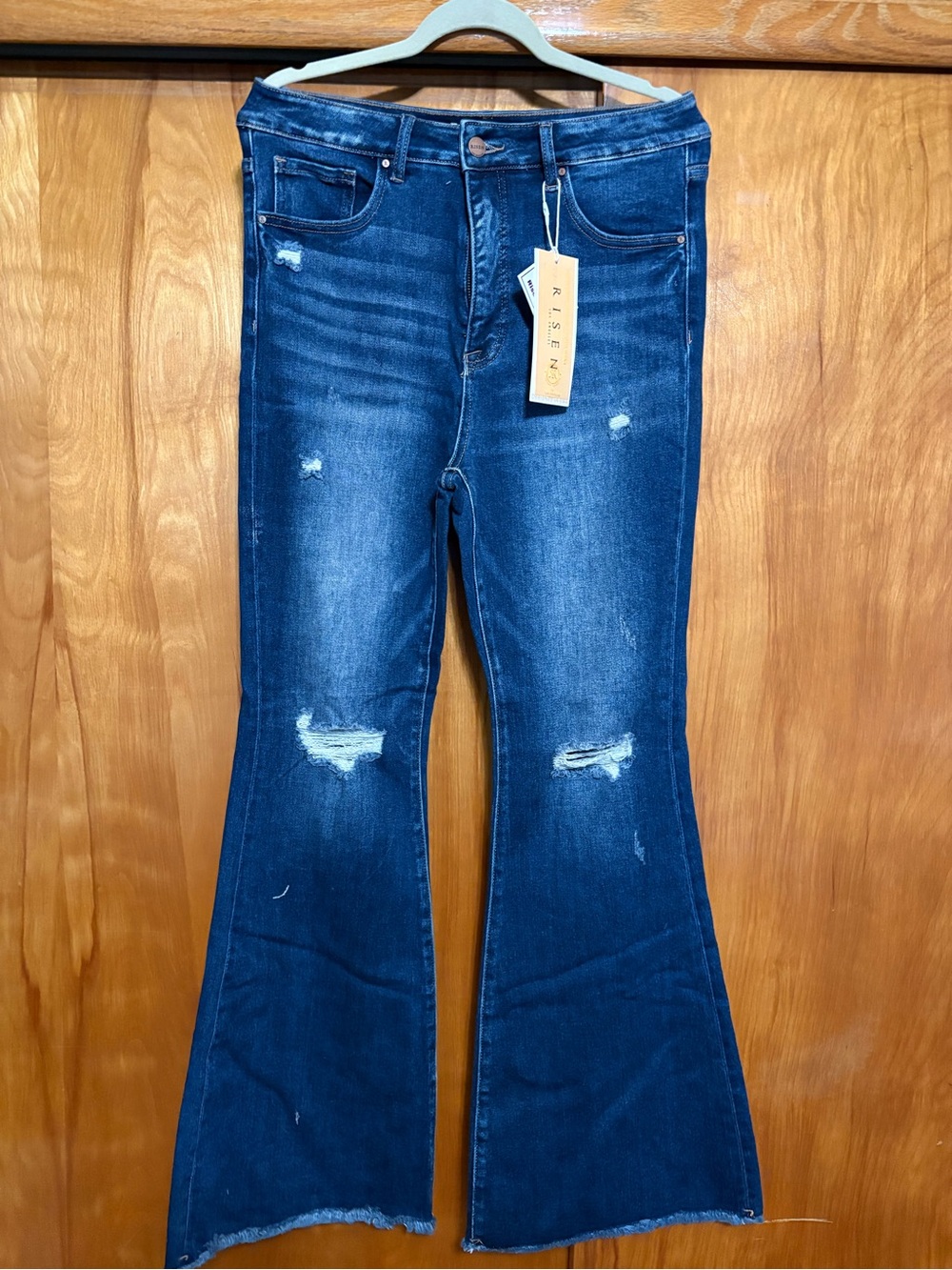Risen High Rise Distressed Flare Jeans - Size 13/31 NWT